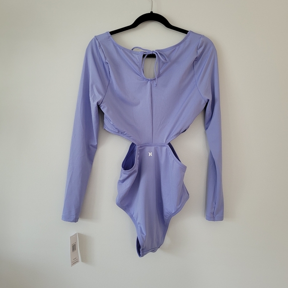 HURLEY Long Sleeve Waist Cutout One Piece Lilac Lavender Swimsuit - Picture 2 of 7